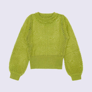 Fashionable Contrast - Color Argyle Pattern Hooded Fuzzy Fashionable Puff - Sleeve Fuzzy Knitted Sweater Mohair Women's Sweater