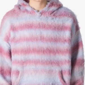 Stripe Knit Hoodie Brushed Fabric Soft and Cozy Fashion Sweater Oversized Fit Streetwear Style Multi-Color Stripe Hoodie