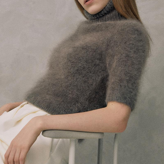 Women's Turtleneck Short - Sleeve Fuzzy Fashionable - Sleeve Fuzzy Knitted Sweater Mohair Knit Sweater for Women - 图片 3