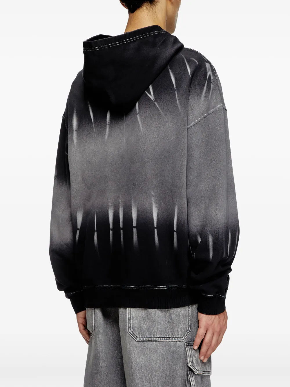 Black - Grey Gradient Visual - Effect Contrast Stitch Decorated Hoodie Gradient Print Contrast Stitch Hoodie for Man Fashion - 图片 4