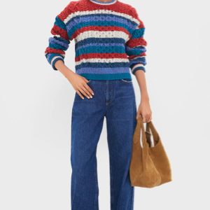 Casual Loose Multi - Color Striped Cable Women's Vintage Casual Loose Multi Knit Sweater Mohair Knit Women's Sweater