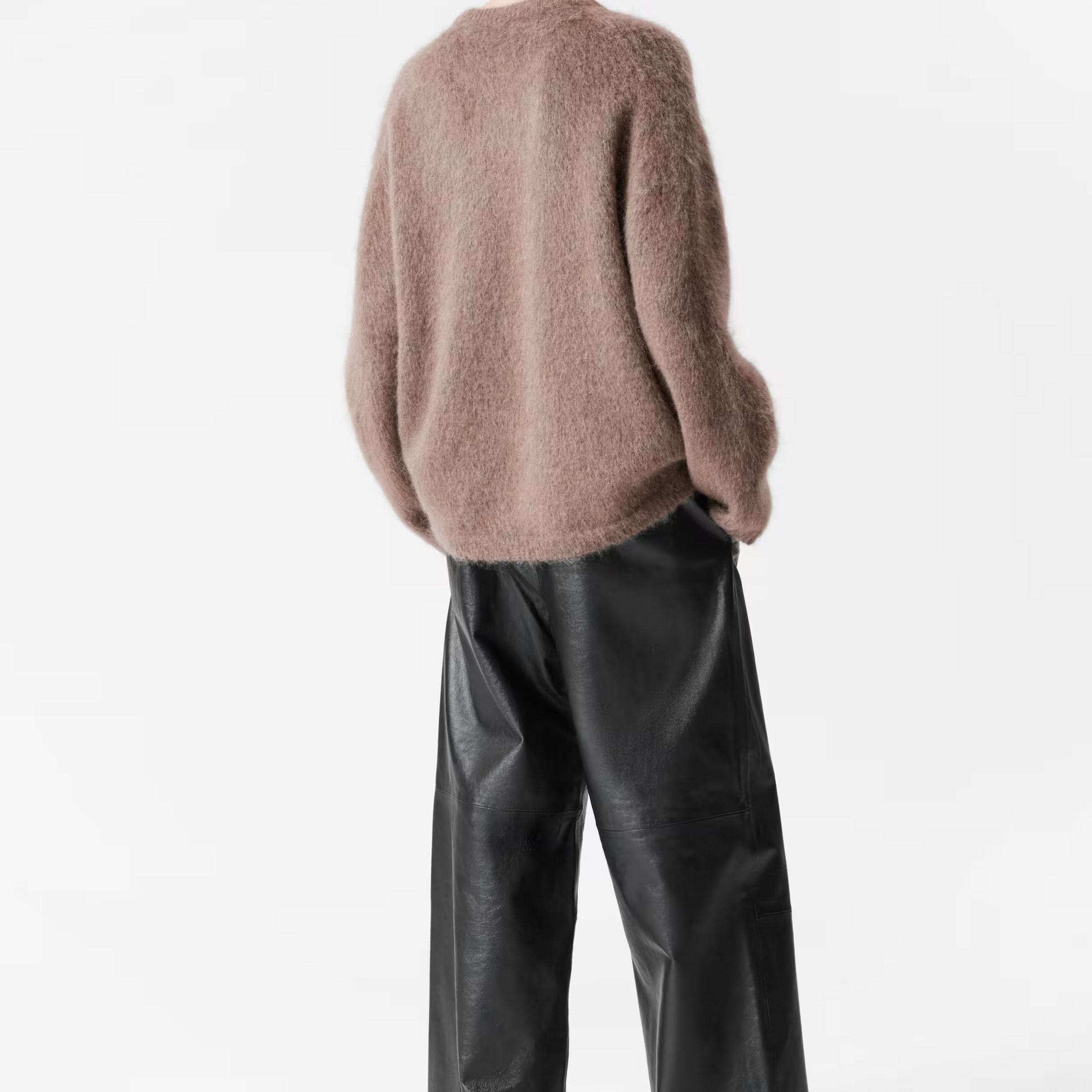 Brown Mohair-Blend Pullover Jumper Autumn-Winter Warm Crewneck Jumper Camel Mohair Sweater Mohair Sweater for Man Crew Neck - 图片 2