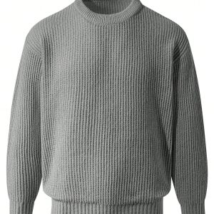 Customized Classic Wide Rib Knit Crew Neck Solid Sweater Ribbed Knit Sweater Minimalist Knitwear Men's Sweater Knitted
