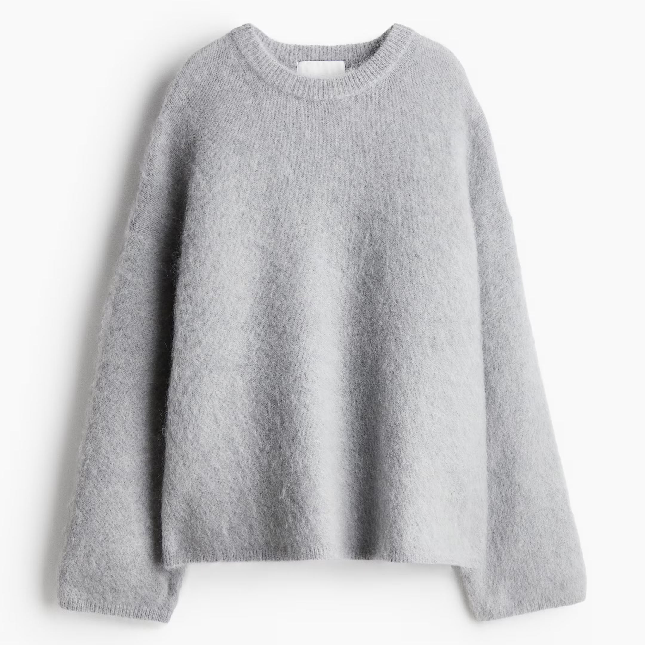 Light Grey Fuzzy Round - Neck Sweater Loose Fit High - End Style Top Minimalist - Style Light Grey Fuzzy Sweater Round - Neck