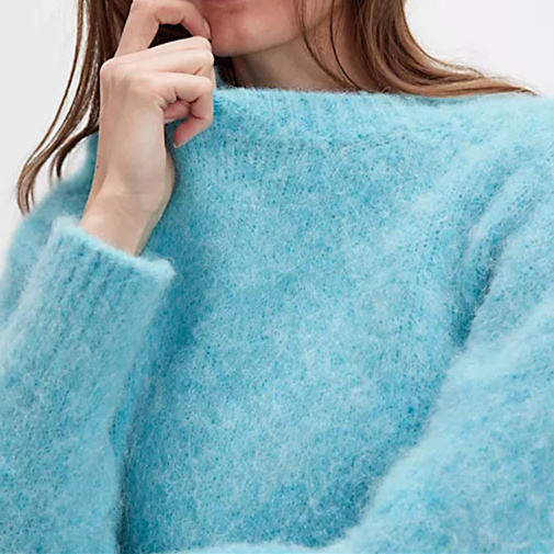Oem Service Light Luxury Texture Blue Crew - Neck Blue Fuzzy Knitted Sweater for Women Knit Sweater Mohair in Autumn - 图片 2