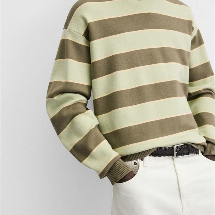 Fashionable Striped Crew - Neck Pullover Knitted Top Color - Block Striped Crew - Neck Sweater for Man Retro - Style Wide - 图片 3