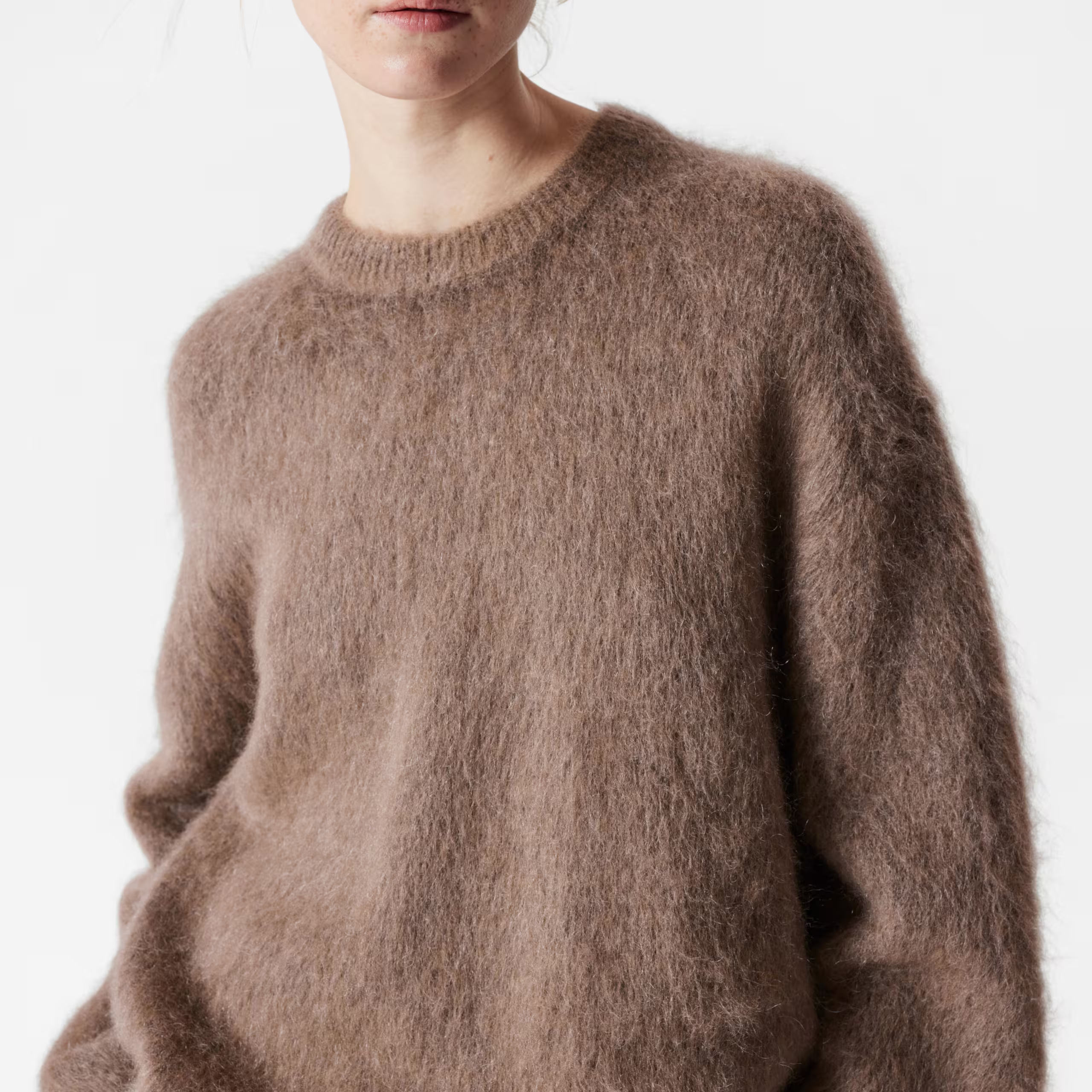 Brown Mohair-Blend Pullover Jumper Autumn-Winter Warm Crewneck Jumper Camel Mohair Sweater Mohair Sweater for Man Crew Neck - 图片 4