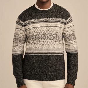 Custom Unisex Wool Blend Crewneck Intarsia Sweater High-Quality Fair Isle Pattern Knitwear Vintage Geometric Pattern Pullover