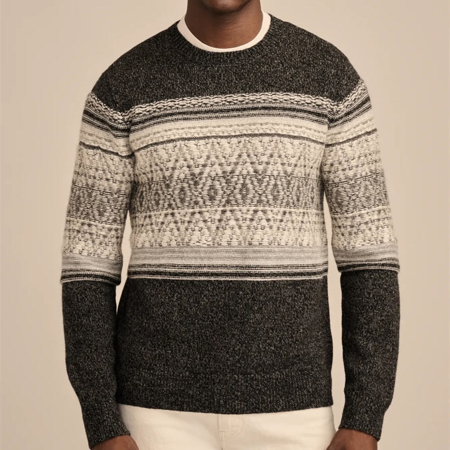 Custom Unisex Wool Blend Crewneck Intarsia Sweater High-Quality Fair Isle Pattern Knitwear Vintage Geometric Pattern Pullover