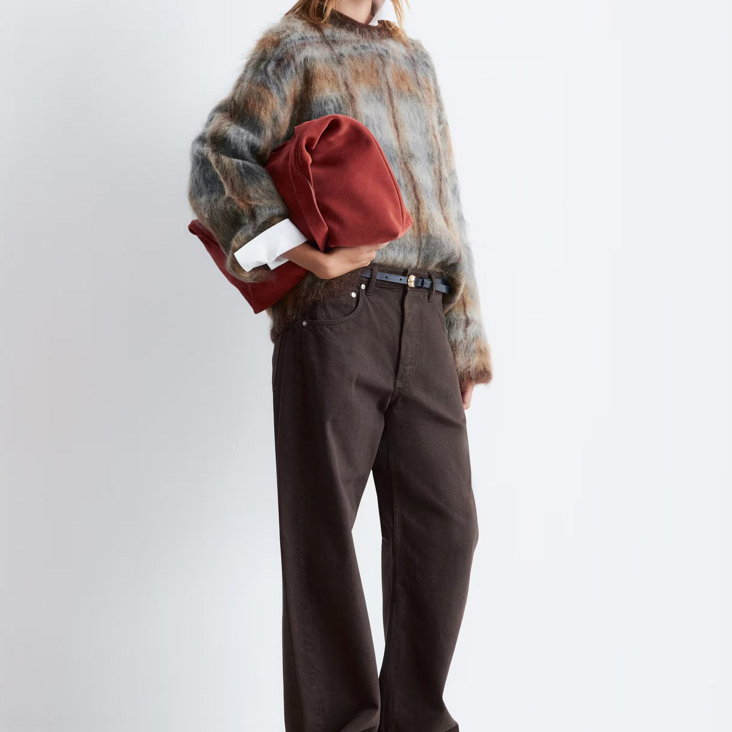 Colorblock Mottled Mohair-Blend Sweater Fluffy Multi-Colored Crewneck Autumn-Winter Retro-Style Knit Mohiar Sweater for Women - 图片 3