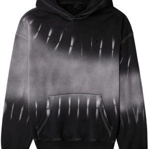 Black - Grey Gradient Visual - Effect Contrast Stitch Decorated Hoodie Gradient Print Contrast Stitch Hoodie for Man Fashion