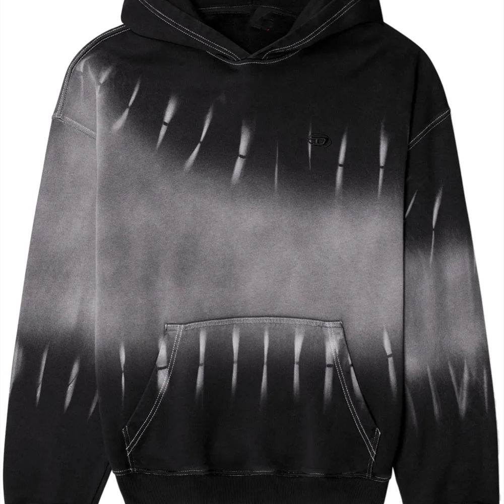 Black - Grey Gradient Visual - Effect Contrast Stitch Decorated Hoodie Gradient Print Contrast Stitch Hoodie for Man Fashion