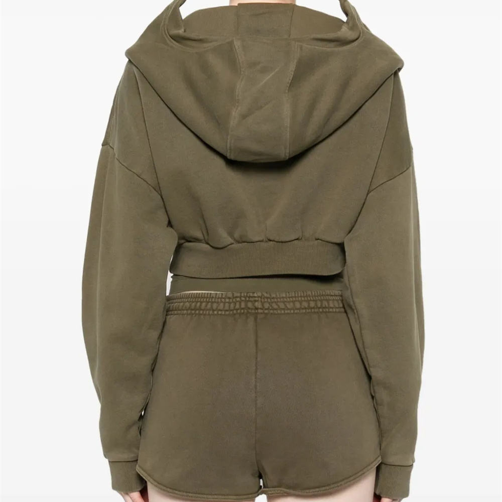 Trendy Olive Green Cropped Hoodie with Modern Design Details for Women Casual Athletic Full-Zip Cropped Hoodie Perfect Hooded - 图片 4