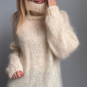 Gentle Cream - Colored Mohair Turtleneck Sweater Loose - Fitting Mohair Turtleneck Warm and Skin - Friendly Sweater for Woman