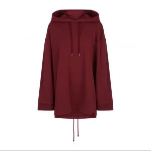 Customize Oversized Rendy Burgundy Loose Oversize Hooded Sweatshirt Long Design Wearable Sweatshirt Hip Covering
