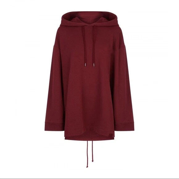 Customize Oversized Rendy Burgundy Loose Oversize Hooded Sweatshirt Long Design Wearable Sweatshirt Hip Covering