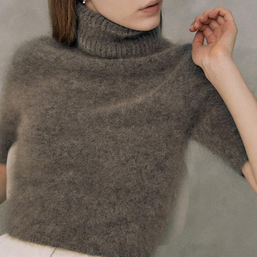 Women's Turtleneck Short - Sleeve Fuzzy Fashionable - Sleeve Fuzzy Knitted Sweater Mohair Knit Sweater for Women - 图片 2