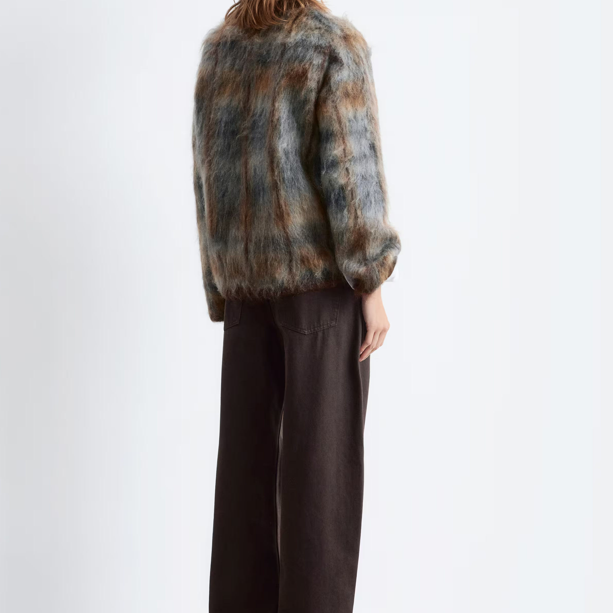 Colorblock Mottled Mohair-Blend Sweater Fluffy Multi-Colored Crewneck Autumn-Winter Retro-Style Knit Mohiar Sweater for Women - 图片 2