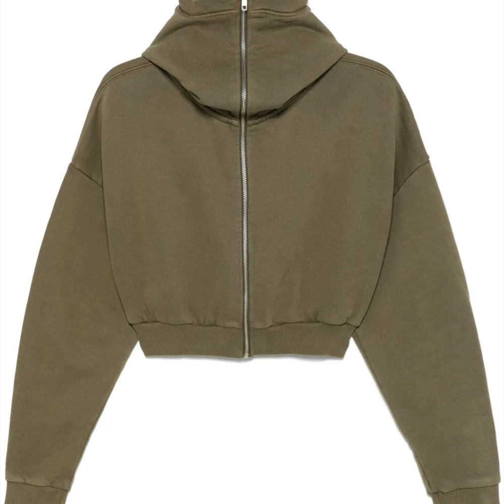 Trendy Olive Green Cropped Hoodie with Modern Design Details for Women Casual Athletic Full-Zip Cropped Hoodie Perfect Hooded - 图片 3