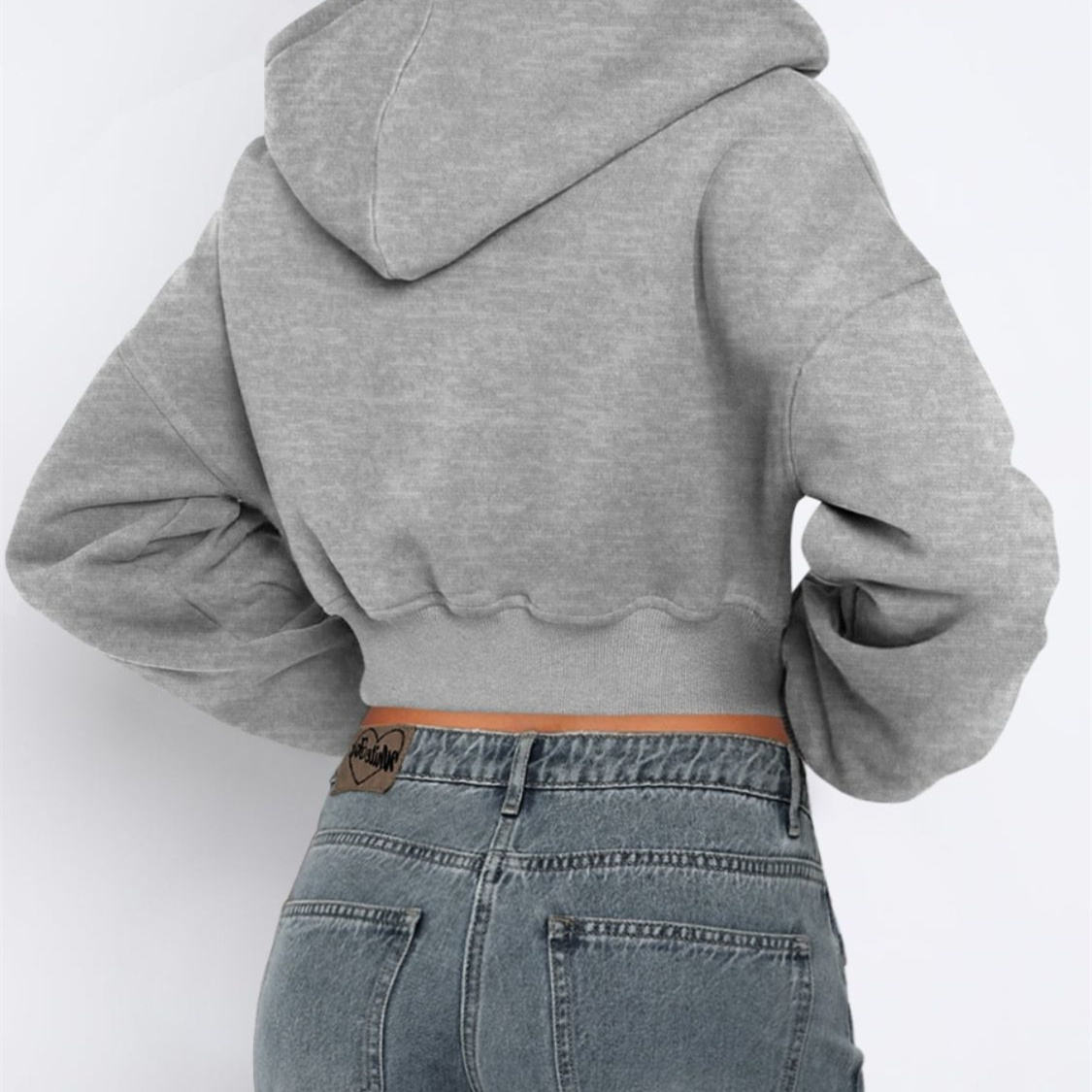 Customize Oversized Minimalist Solid Color Zip up Cropped Hoodie Casual Loose Long Sleeve Zip up Cropped Hoodie Women - 图片 3