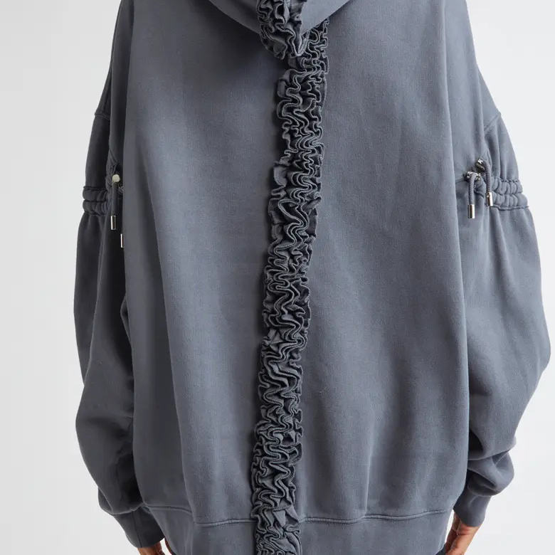 OEM ODM Service Streetwear Inspired in a Charcoal Floral Print with Intricate Drawstrings Hoodie Charcoal Floral Print - 图片 2