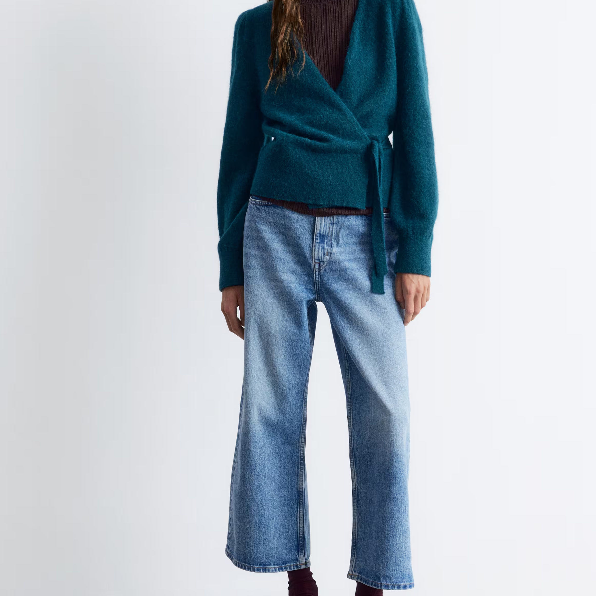 Elegant Retro VNeck Cross-Wrap Minimalist Style Sweater Fluffy Soft Cropped Tie-Front Knit Top Mohair Knit Sweater Women Sweater - 图片 2