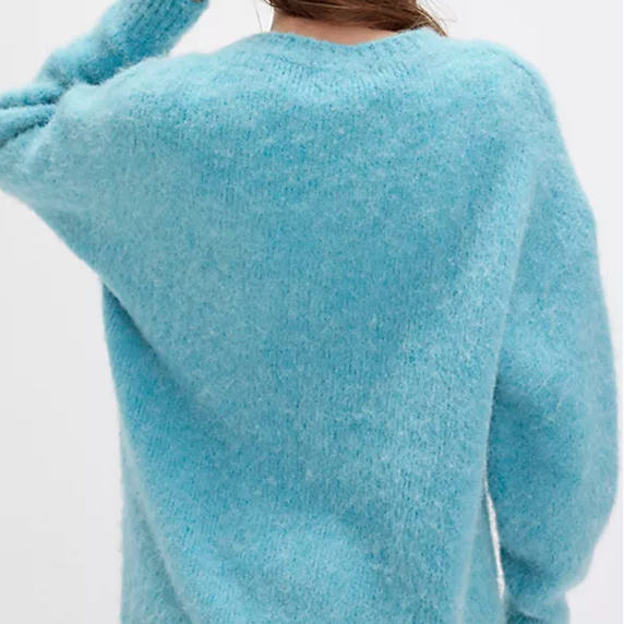 Oem Service Light Luxury Texture Blue Crew - Neck Blue Fuzzy Knitted Sweater for Women Knit Sweater Mohair in Autumn - 图片 3
