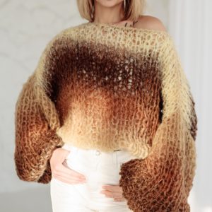 Chic European Style Gradient Mohair Blend Sweater Women's Lazy Casual Loose Pullover Knit Top New Autumn Winter Collection