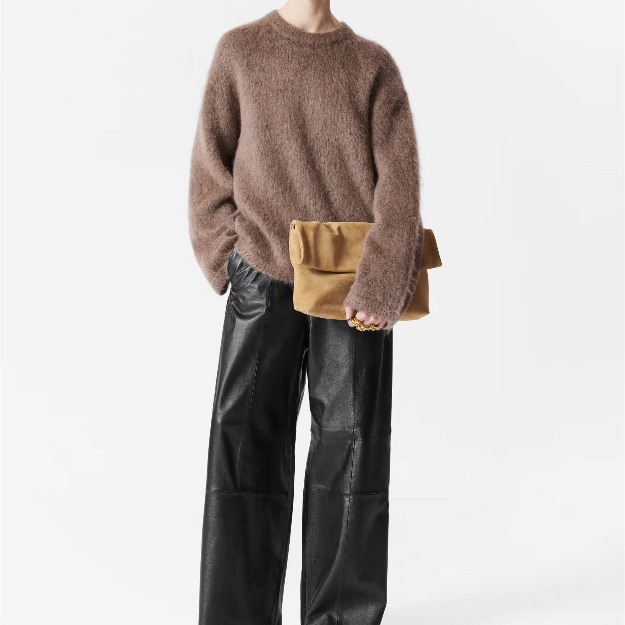 Brown Mohair-Blend Pullover Jumper Autumn-Winter Warm Crewneck Jumper Camel Mohair Sweater Mohair Sweater for Man Crew Neck - 图片 3