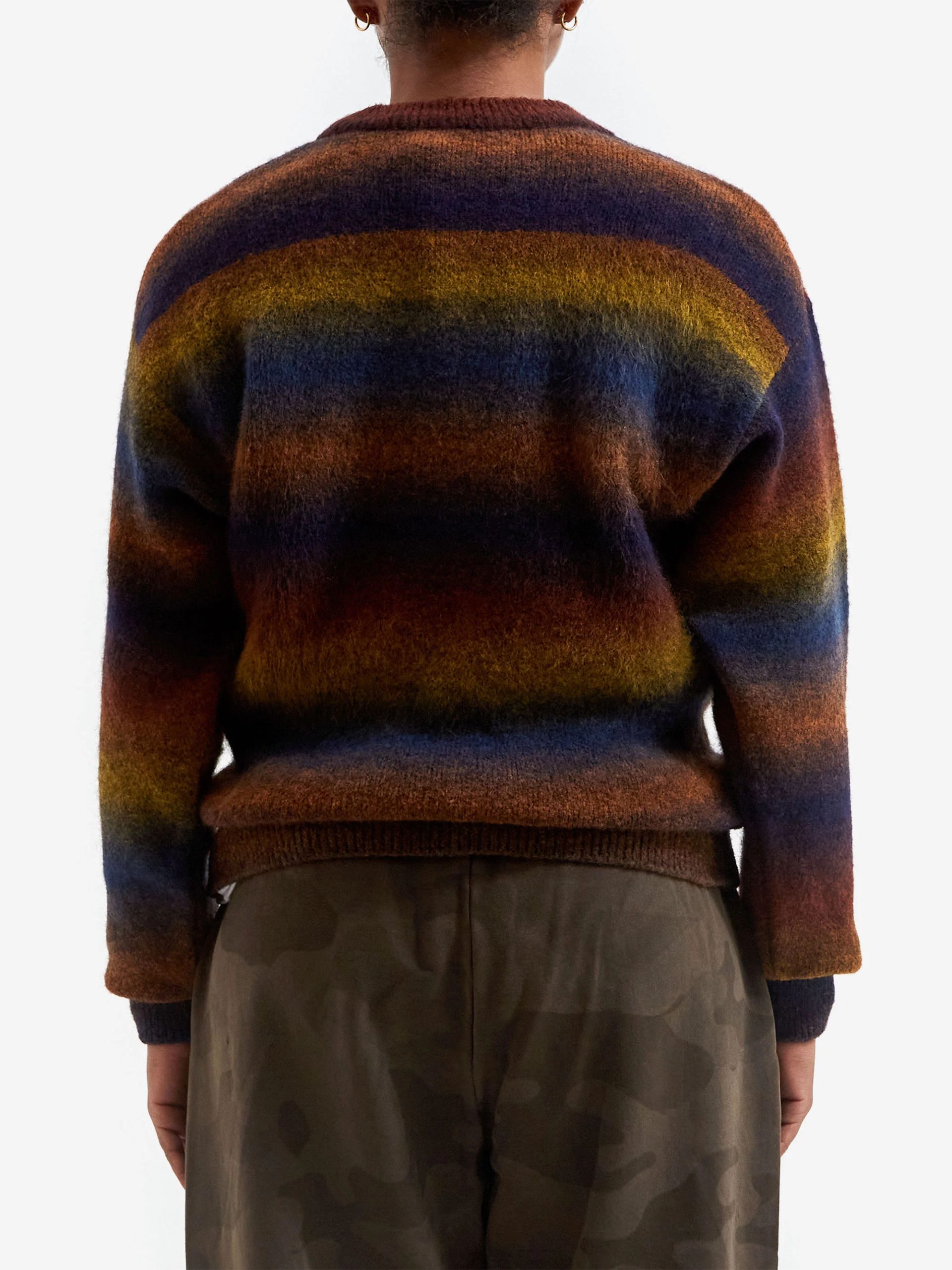 Retro Gradient Striped Crew Neck Knitted Sweater Autumn and Winter Colorful Striped Crew Neck Knitted Top - 图片 4