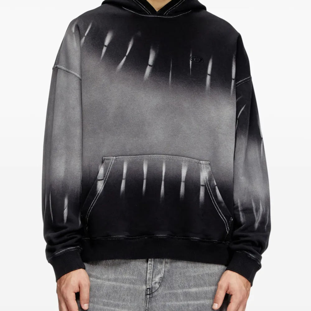 Black - Grey Gradient Visual - Effect Contrast Stitch Decorated Hoodie Gradient Print Contrast Stitch Hoodie for Man Fashion - 图片 2