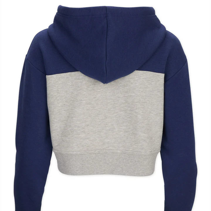 Customize Oversized Navy Blue Oxford Heather Color Block Cropped Hoodie Casual Loose Knit Sweatshirt High Waist - 图片 2