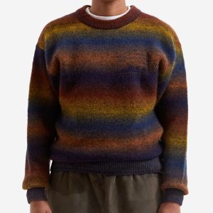 Retro Gradient Striped Crew Neck Knitted Sweater Autumn and Winter Colorful Striped Crew Neck Knitted Top