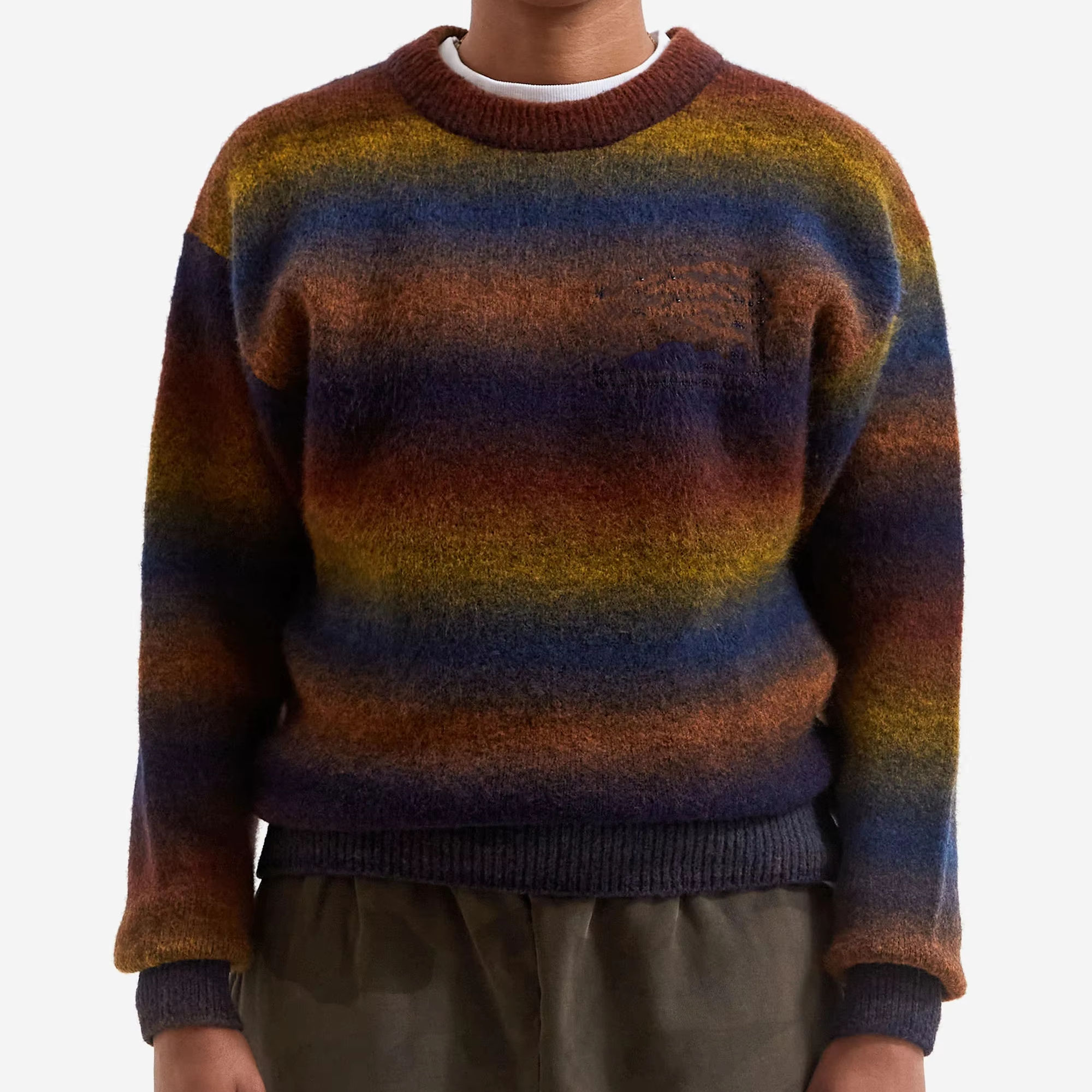 Retro Gradient Striped Crew Neck Knitted Sweater Autumn and Winter Colorful Striped Crew Neck Knitted Top