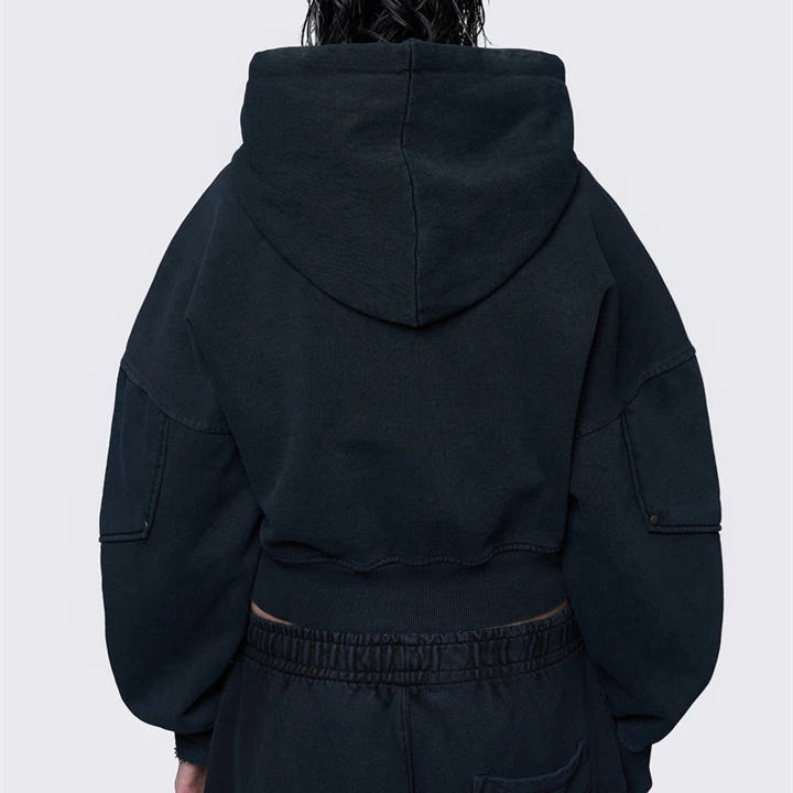 Customize Oversized Minimalist Fashion Contrast Cuff High Neck Pullover Cropped Hoodie Pullover Half Zip High Neck for Woem Knit - 图片 2
