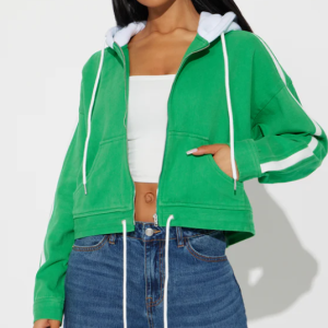 Customize Oversized Acid Wash Boxy Cropped Zip up Hoodie | Heavyweight Fleece Girls Fashion Hoodie Full-Zip High-Street