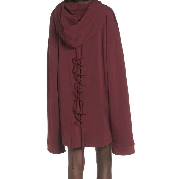 Customize Oversized Rendy Burgundy Loose Oversize Hooded Sweatshirt Long Design Wearable Sweatshirt Hip Covering - 图片 2