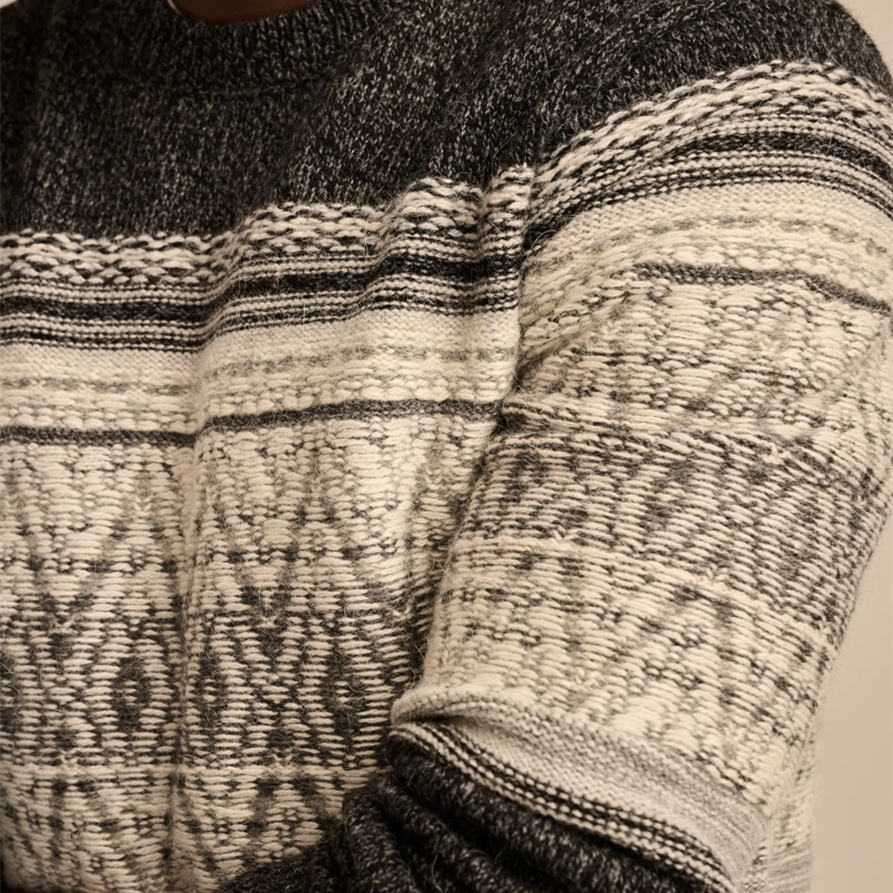 Custom Unisex Wool Blend Crewneck Intarsia Sweater High-Quality Fair Isle Pattern Knitwear Vintage Geometric Pattern Pullover - 图片 2