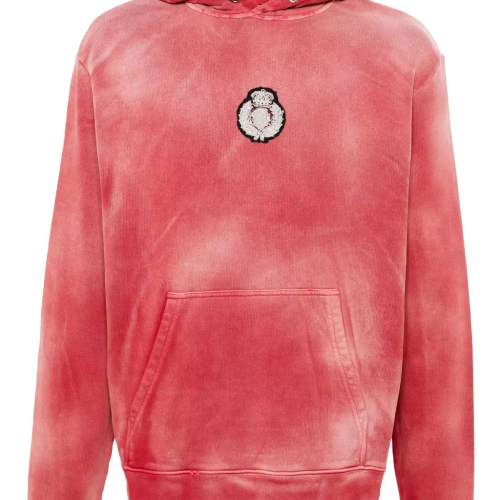 Oem Service College Cotton Hoodie Distressed - Style Red Hoodie Chest Badge Element Comfortable Casual Trendy Style Heavyweight - 图片 2