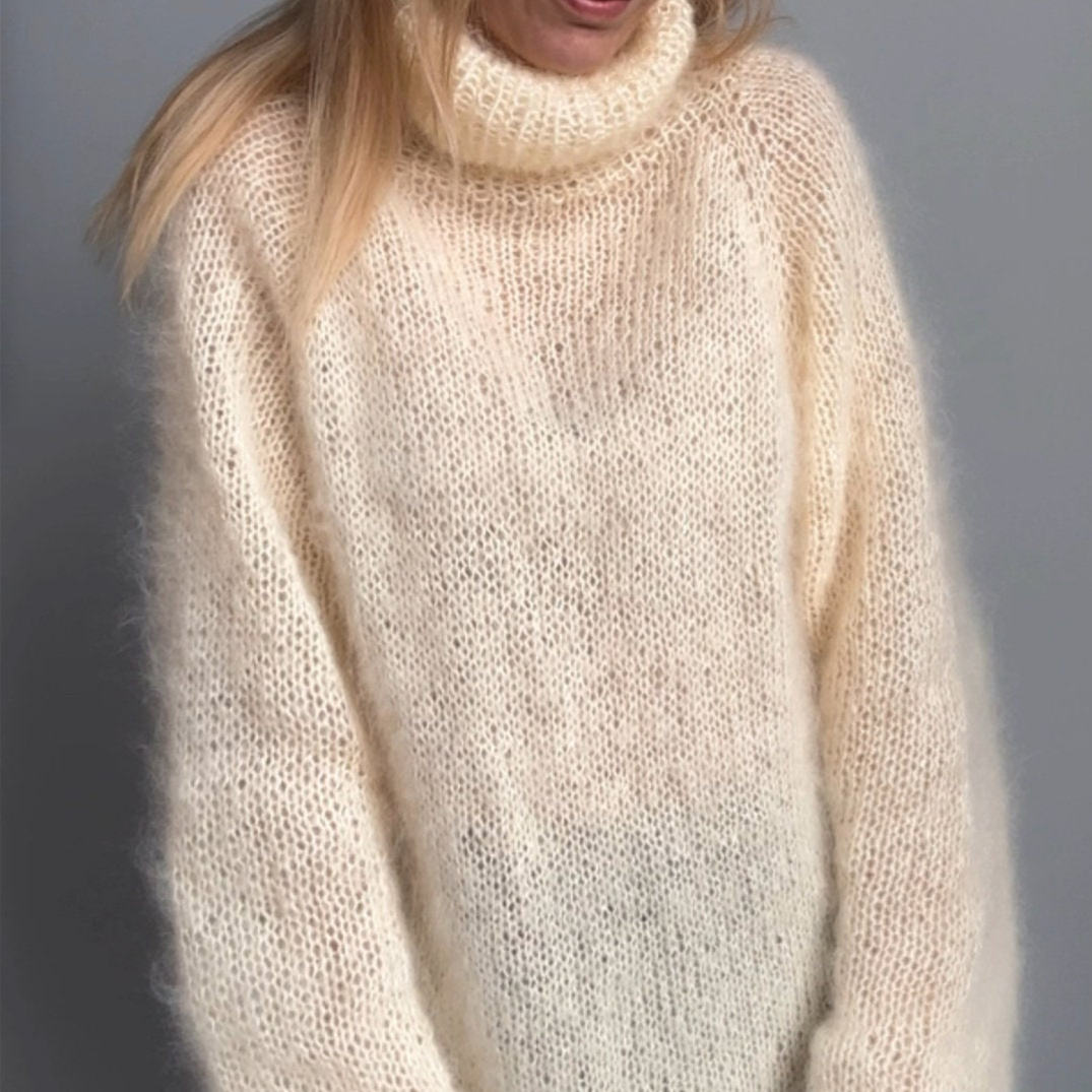 Gentle Cream - Colored Mohair Turtleneck Sweater Loose - Fitting Mohair Turtleneck Warm and Skin - Friendly Sweater for Woman - 图片 2