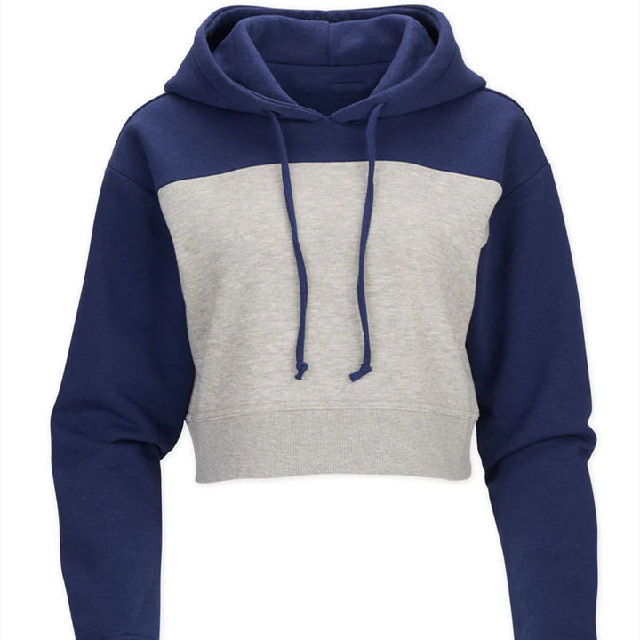 Customize Oversized Navy Blue Oxford Heather Color Block Cropped Hoodie Casual Loose Knit Sweatshirt High Waist - 图片 3