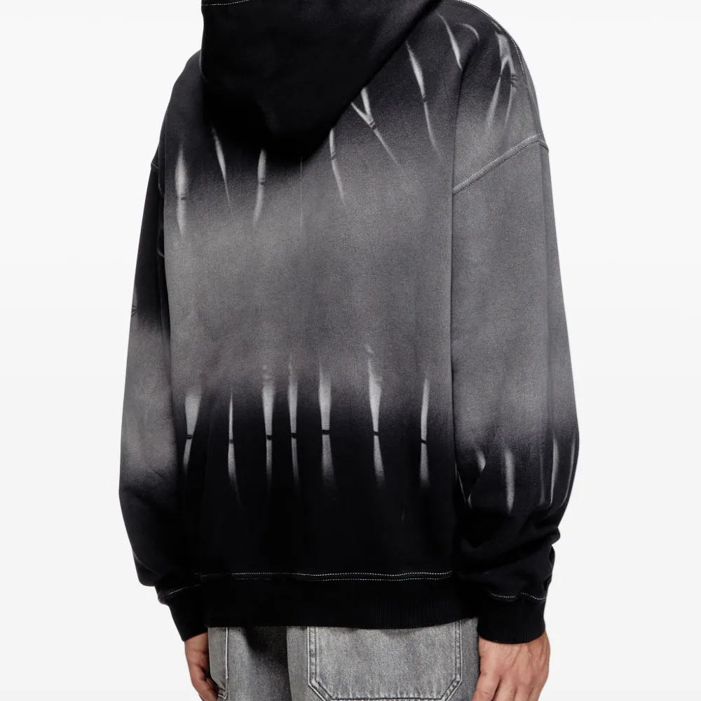 Black - Grey Gradient Visual - Effect Contrast Stitch Decorated Hoodie Gradient Print Contrast Stitch Hoodie for Man Fashion - 图片 3