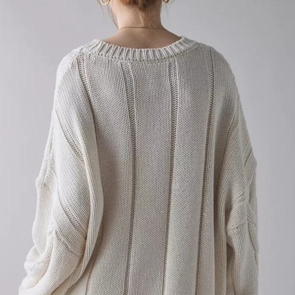 Oem Service Cable-Knit Crew-Neck Loose Knitted Sweater With Soft Texture Suitable Knit Mohair Sweater for Woman - 图片 2