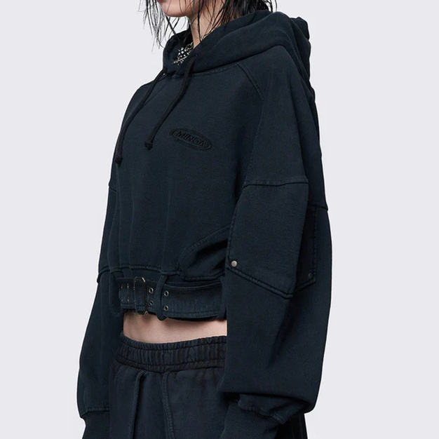 Customize Oversized Minimalist Fashion Contrast Cuff High Neck Pullover Cropped Hoodie Pullover Half Zip High Neck for Woem Knit - 图片 4