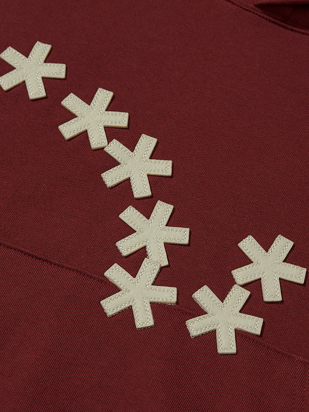 Trendy Wine -Red Hooded Sweatshirt Cross Star Patch Design Unique Casual Daily Top Haute - Couture - Style Hoodie High Quality - 图片 4